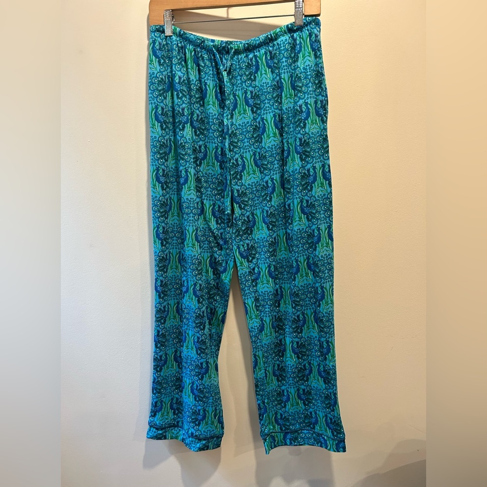 Vibrant Teal and Navy Women's peacock design Pajama Set - Picture 9 of 11